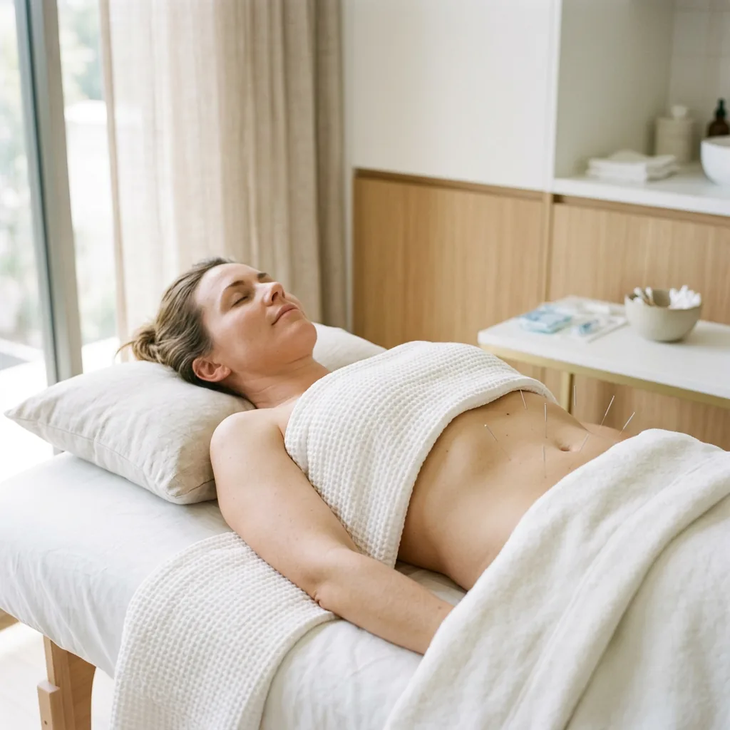 Gentle acupuncture on the abdomen — a common approach for digestive support