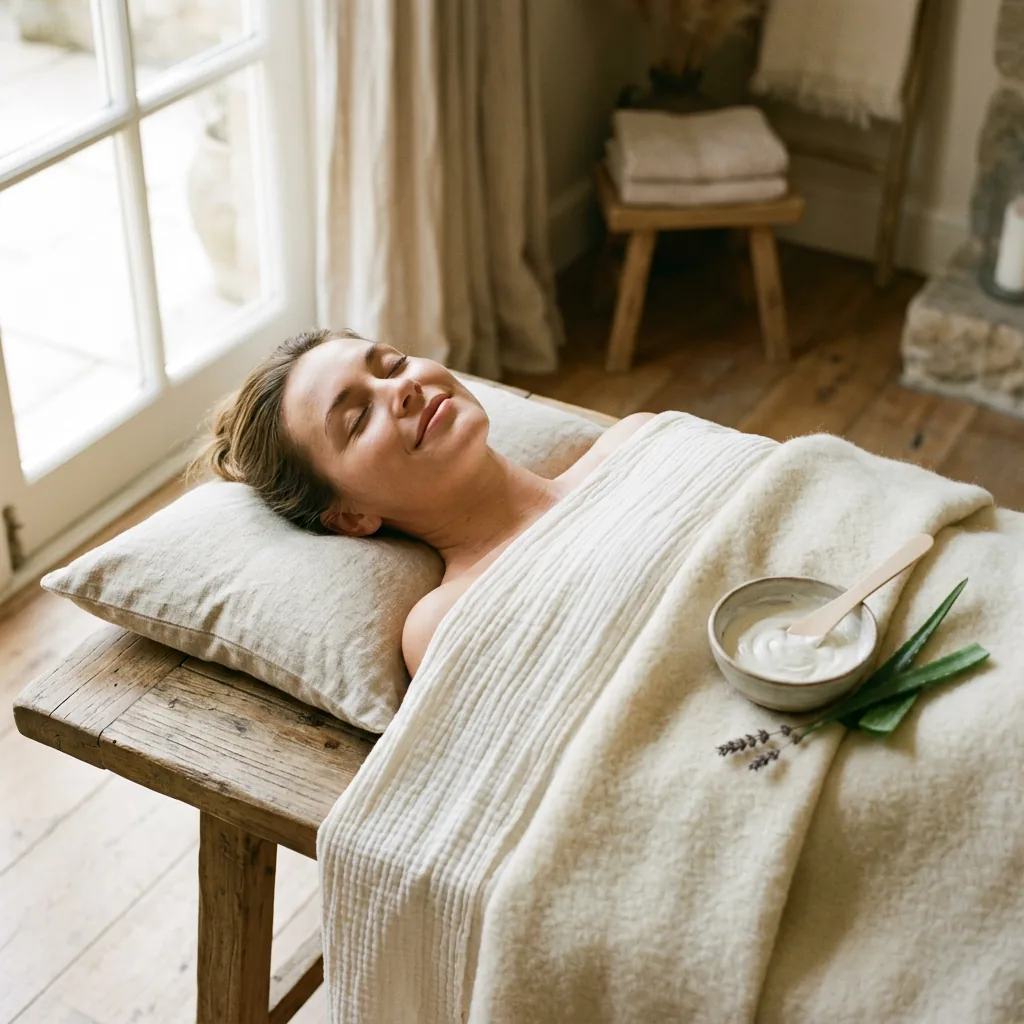 Fresh white linens and a folded towel laid out on a made-up treatment table before a session