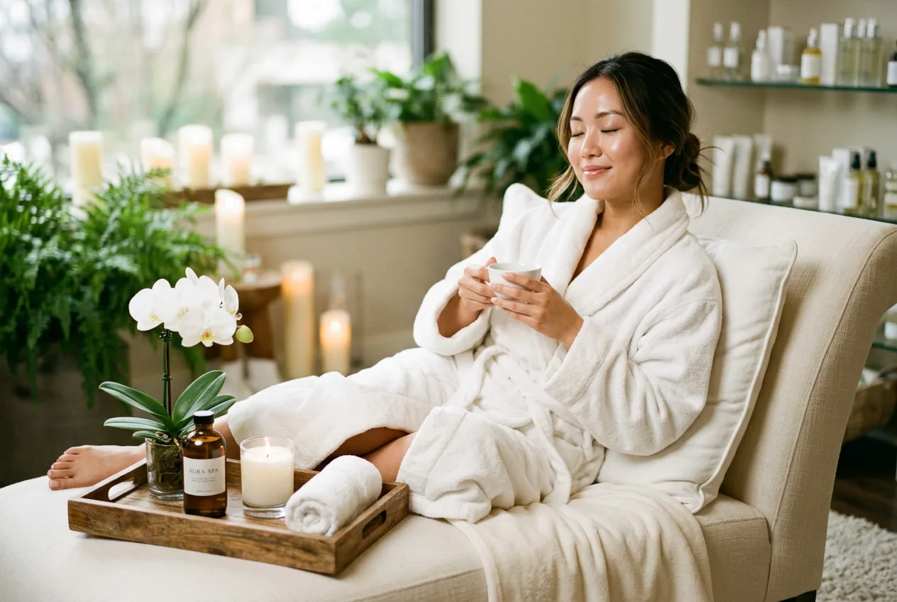Tea service in a quiet, daylit lounge — the unhurried pace a wellness package is built around